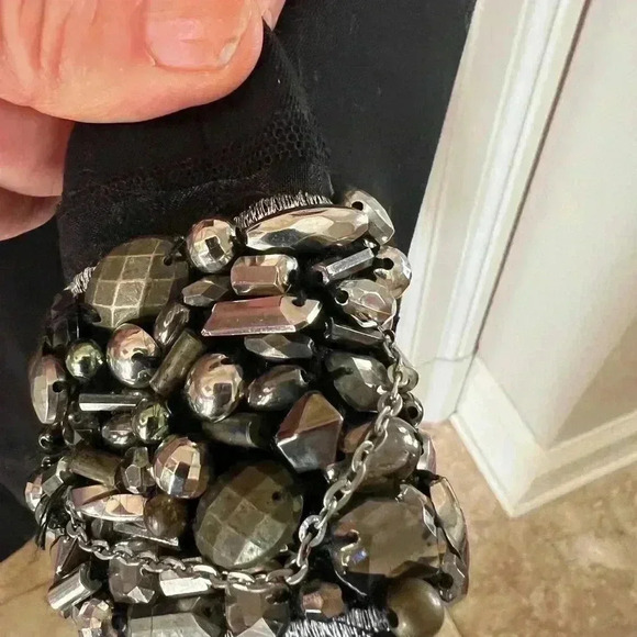 V Christina Vintage black long jacket. Size Large. Snap closure jeweled in gold - Picture 5 of 16